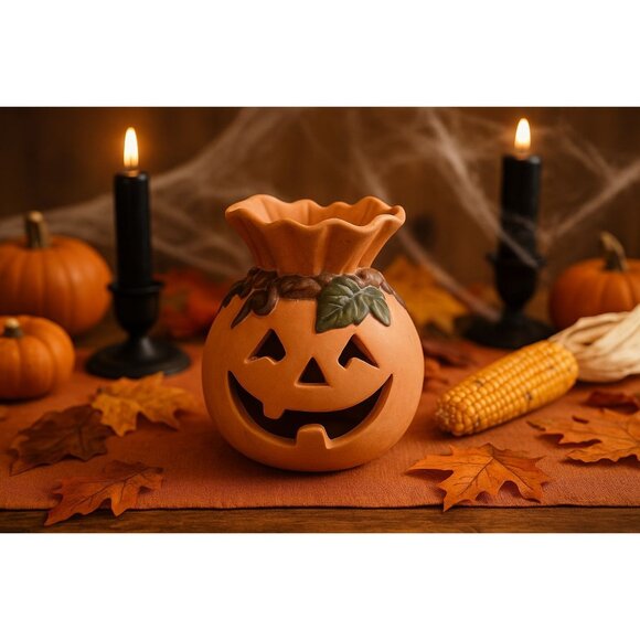 Vintage Terracotta Pumpkin Lantern Candle Holder Rustic Decor Autumn - Picture 1 of 7
